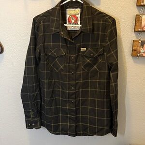 DIXXON Flannel Shirt Men's L The Big Twin Gray Black Plaid Long Sleeve
